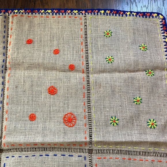 Boho Handmade Burlap Table Cloth - Size 104 in x 60 in. - Picture 6 of 7